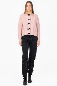 Amelie Bow Cable Knit Cardigan - honey