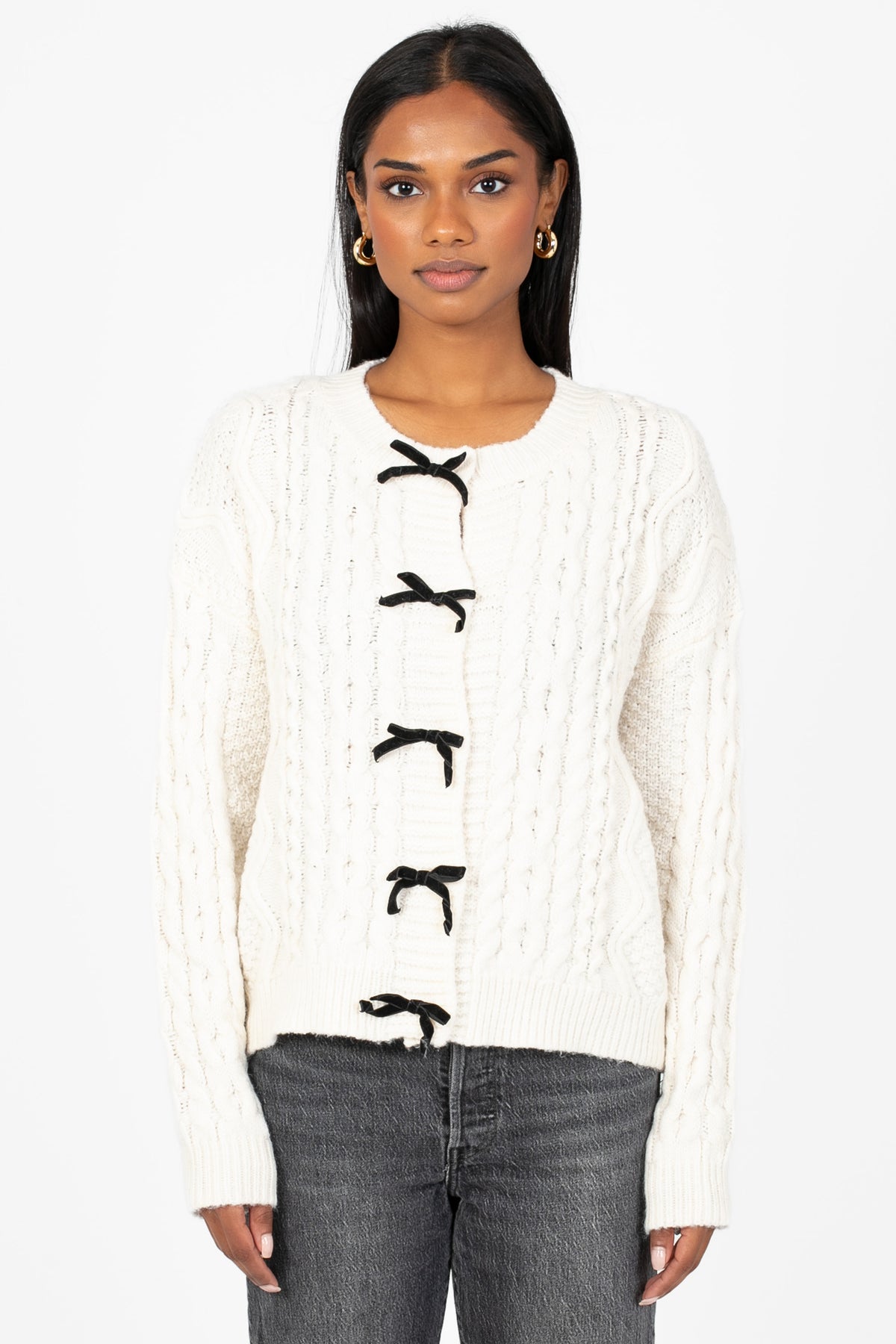 Amelie Bow Cable Knit Cardigan