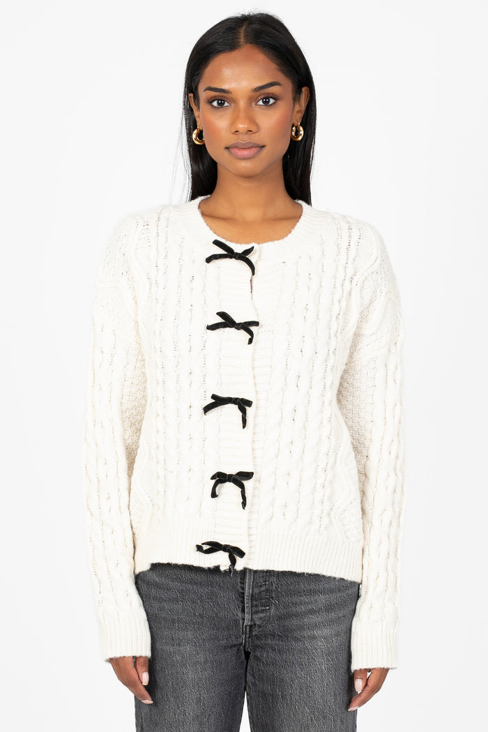 Amelie Bow Cable Knit Cardigan