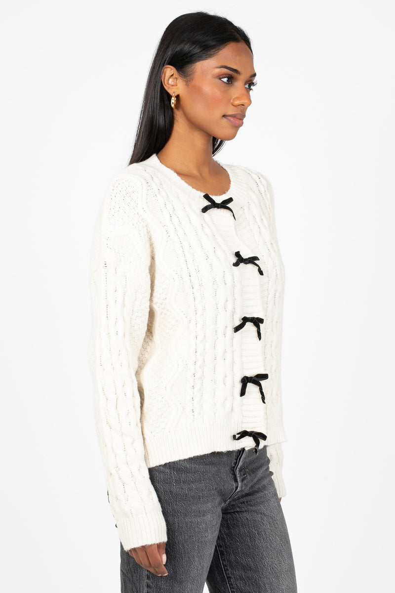 Amelie Bow Cable Knit Cardigan