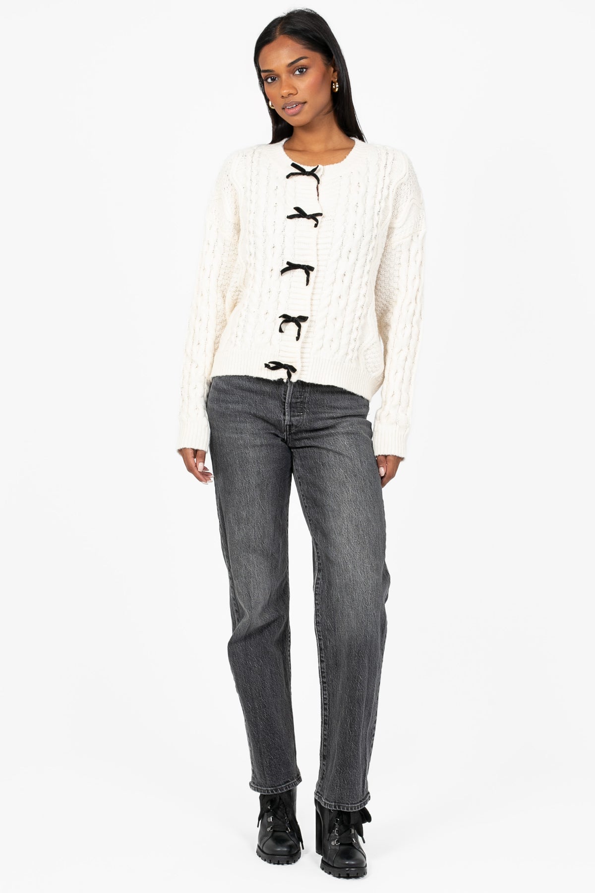 Amelie Bow Cable Knit Cardigan