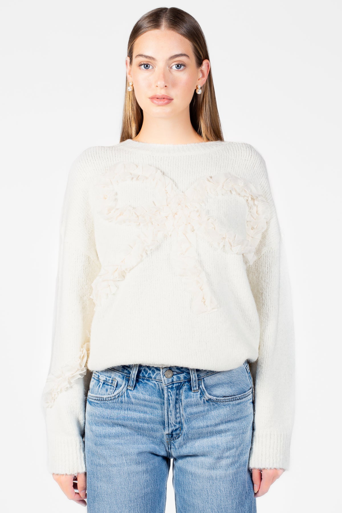 Kara Ruffle Bow Sweater - honey