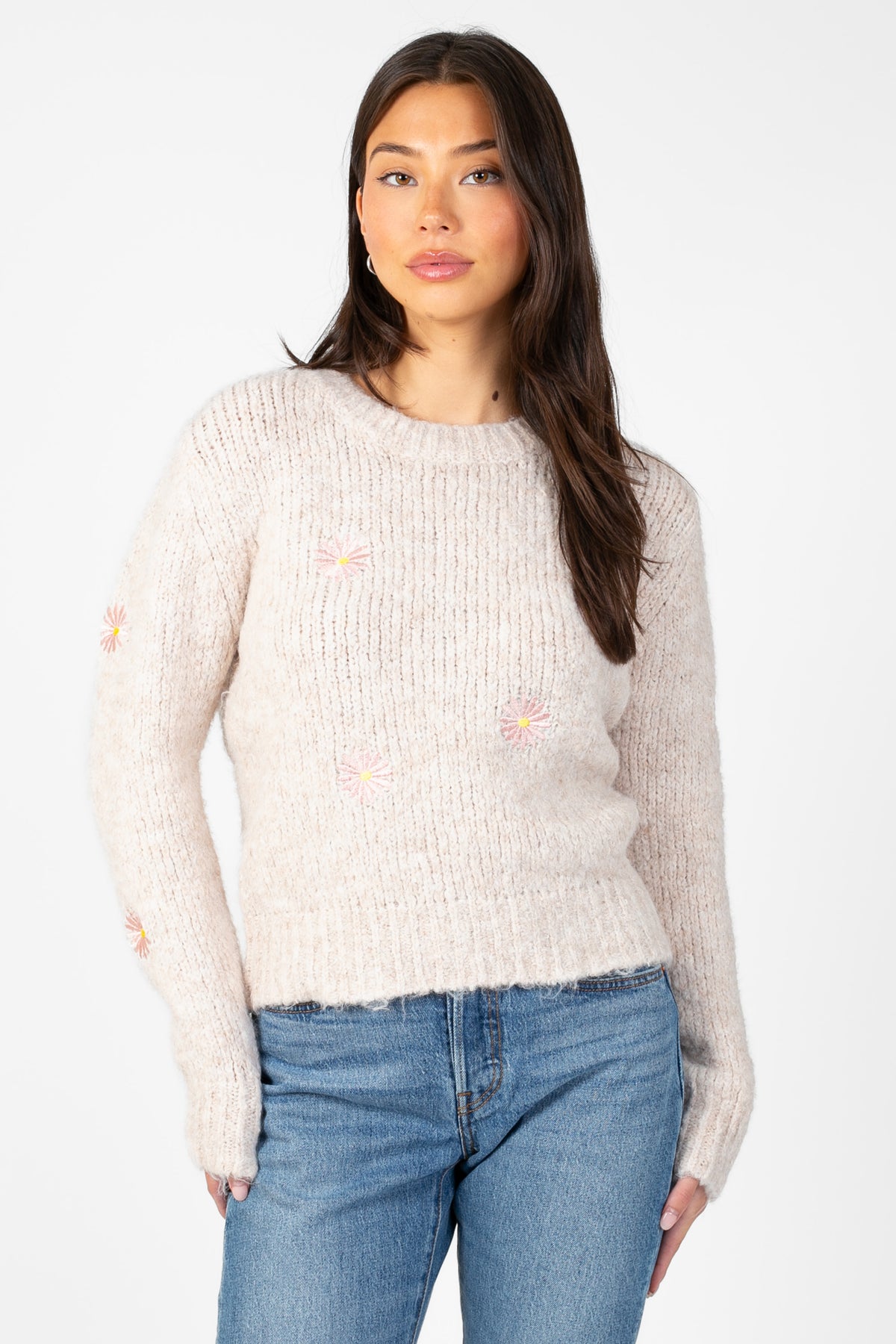Daisy Dreams Embroidered Sweater - honey