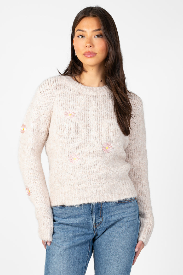 Daisy Dreams Embroidered Sweater - honey