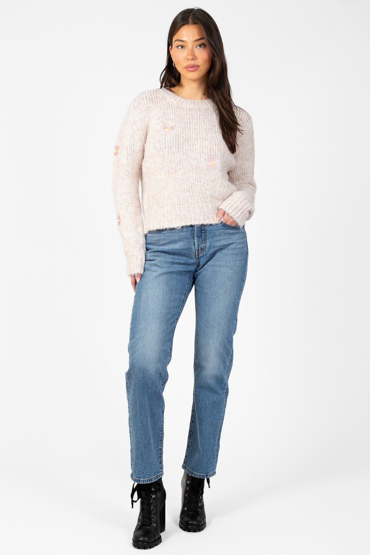 Daisy Dreams Embroidered Sweater - honey