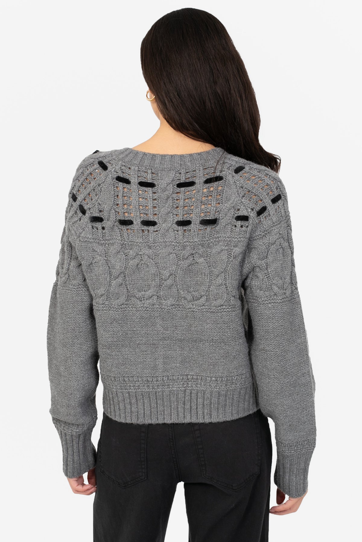 Flossie Velvet Bow Cable Knit Cardigan