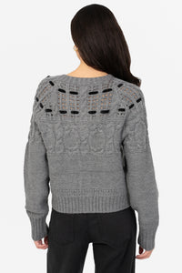 Flossie Velvet Bow Cable Knit Cardigan