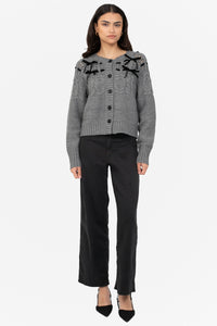 Flossie Velvet Bow Cable Knit Cardigan