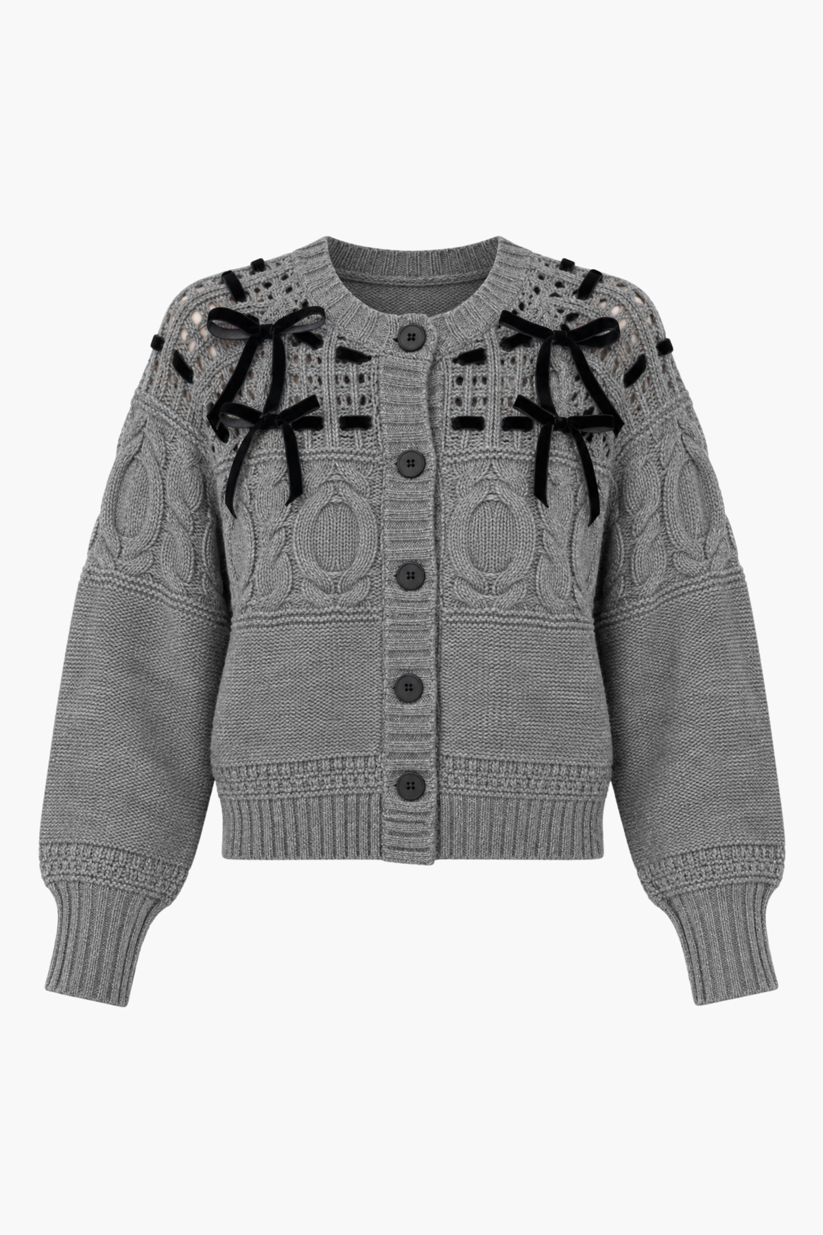 Flossie Velvet Bow Cable Knit Cardigan