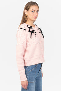 Flossie Velvet Bow Cable Knit Cardigan