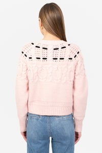 Flossie Velvet Bow Cable Knit Cardigan