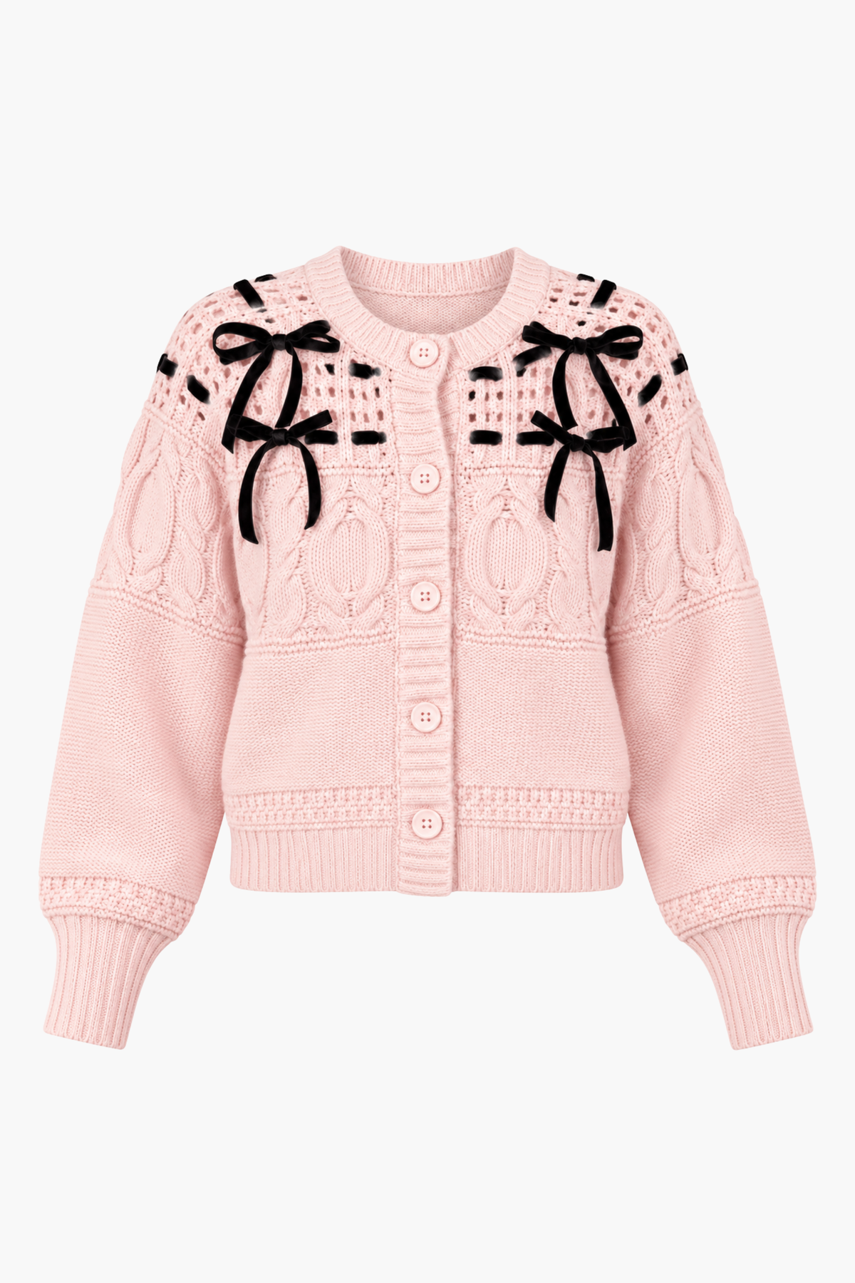 Flossie Velvet Bow Cable Knit Cardigan