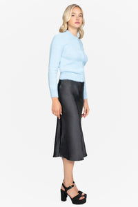 Gianina Side Slit Satin Midi Slip Skirt