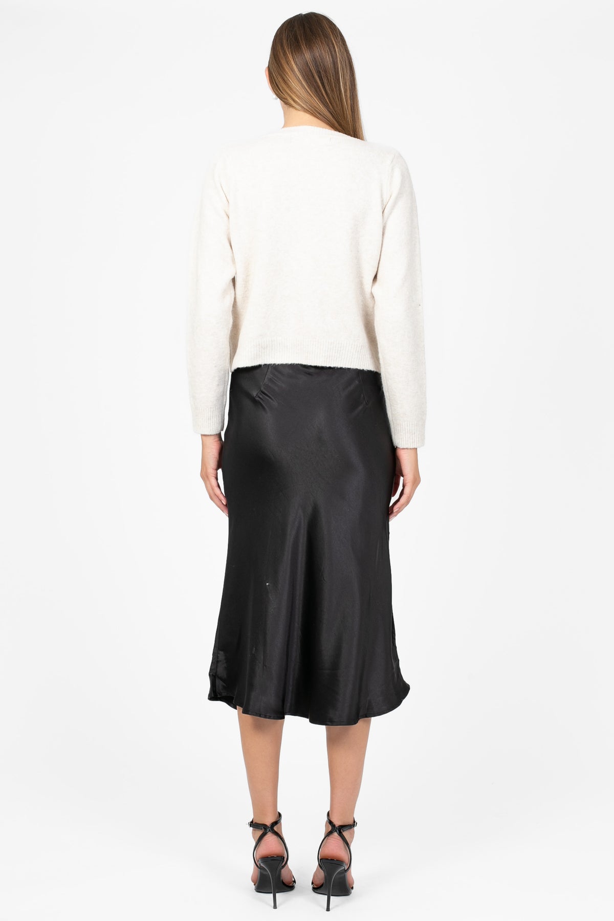 Gianina Side Slit Satin Midi Slip Skirt - honey