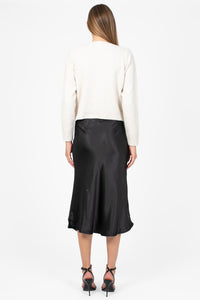 Gianina Side Slit Satin Midi Slip Skirt - honey