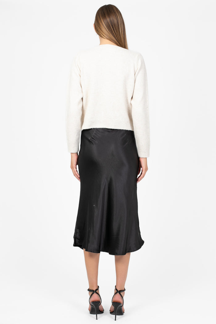 Gianina Side Slit Satin Midi Slip Skirt