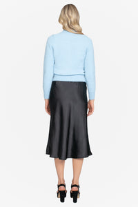 Gianina Side Slit Satin Midi Slip Skirt