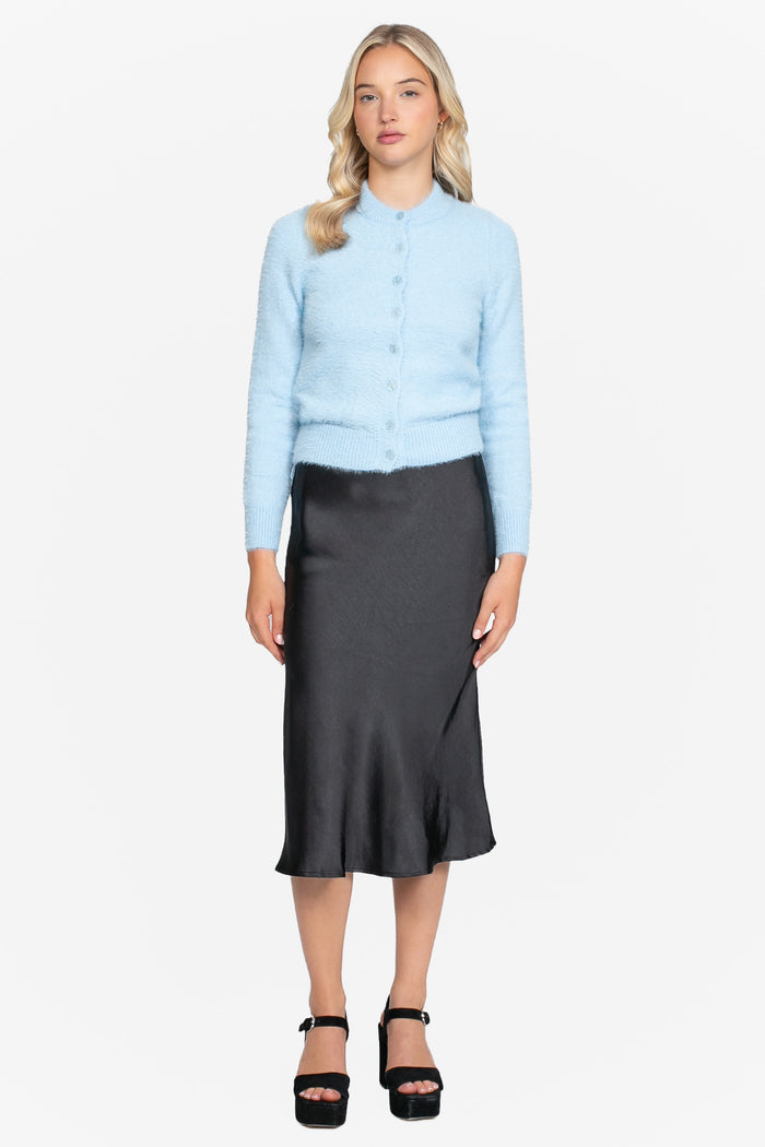 Gianina Side Slit Satin Midi Slip Skirt