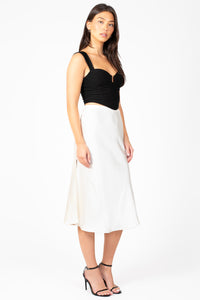 Gianina Side Slit Satin Midi Slip Skirt - honey