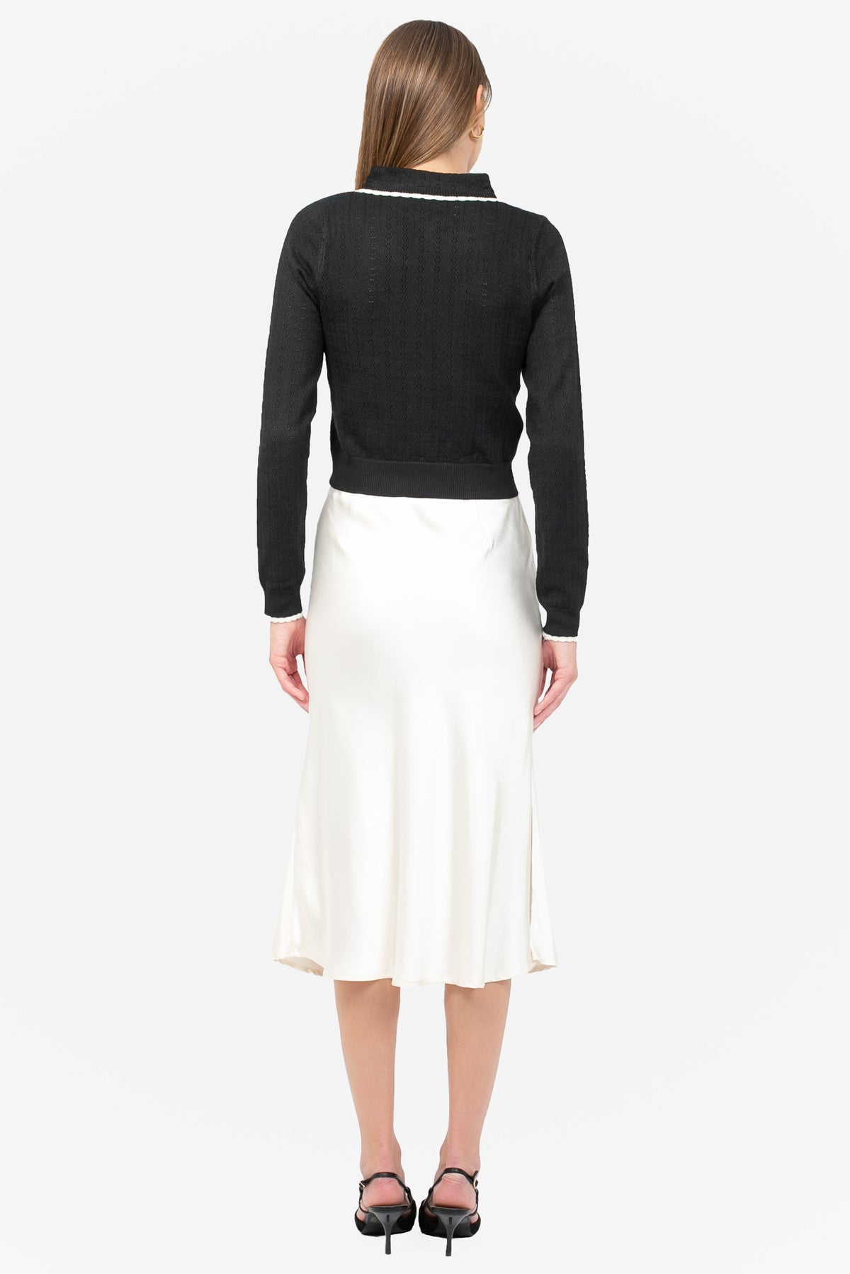 Gianina Side Slit Satin Midi Slip Skirt