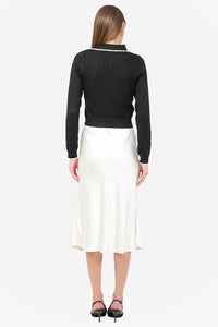 Gianina Side Slit Satin Midi Slip Skirt
