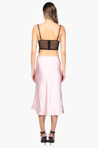 Gianina Side Slit Satin Midi Slip Skirt - honey