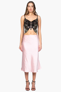 Gianina Side Slit Satin Midi Slip Skirt - honey