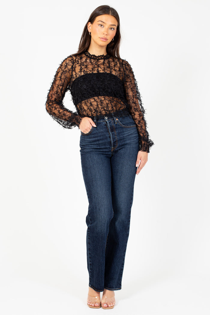 Juliette Mesh Bow Applique Blouse - honey