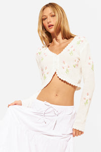 John + Jenn® Phineas Floral Cropped Cardigan - honey