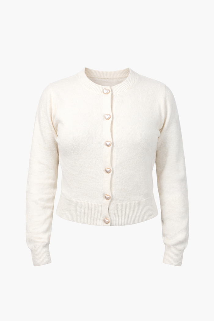 Amour Pearl Heart Button Cardigan