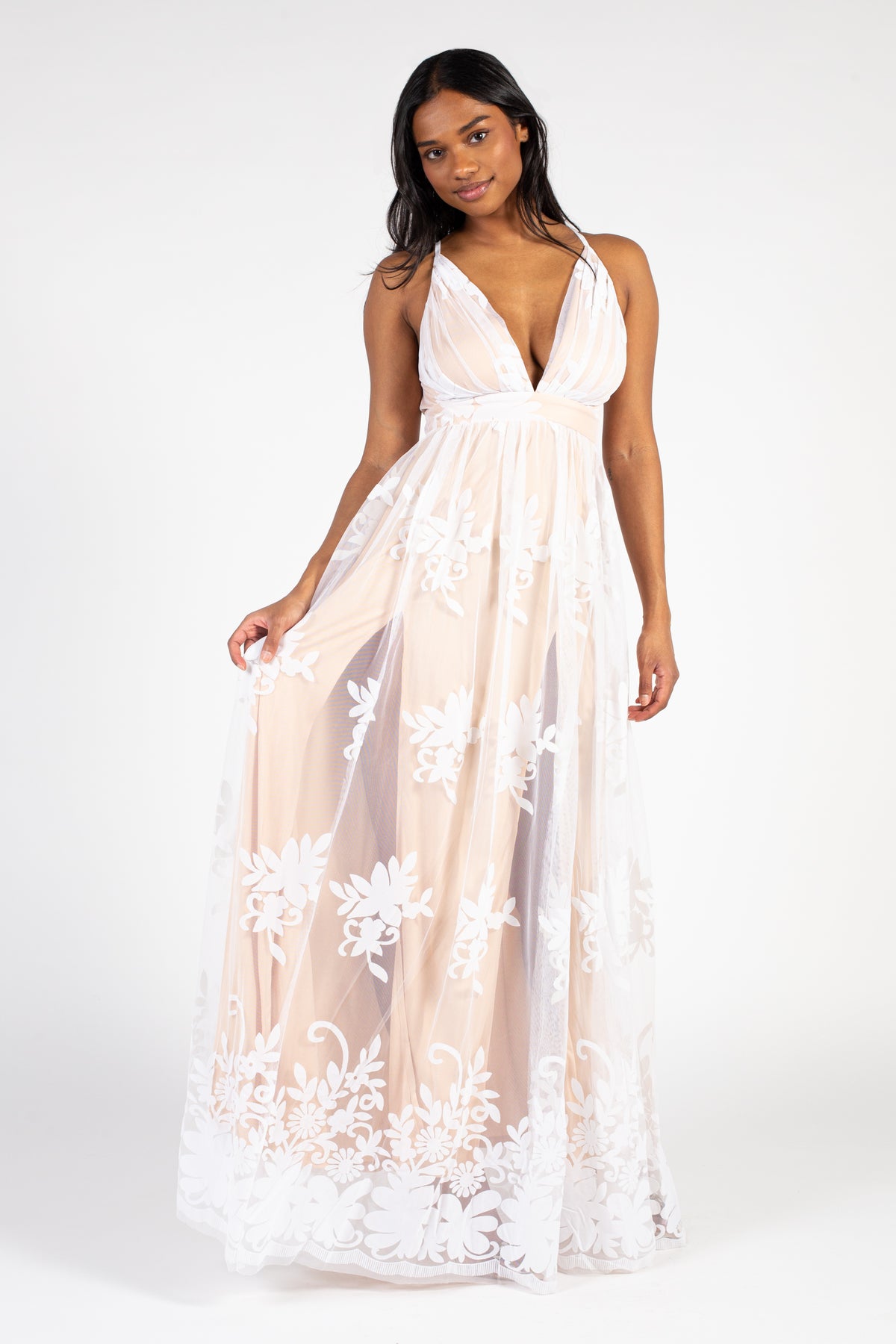 White floral tulle maxi dress Clearance