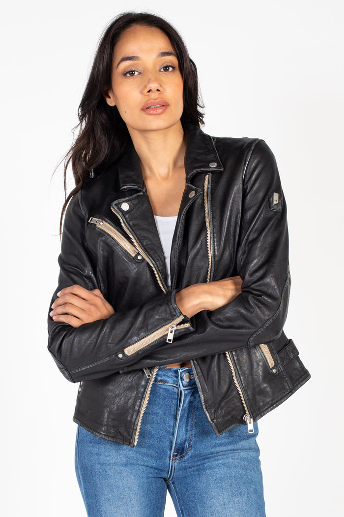 Mauritius Sofia Leather Moto Jacket - honey