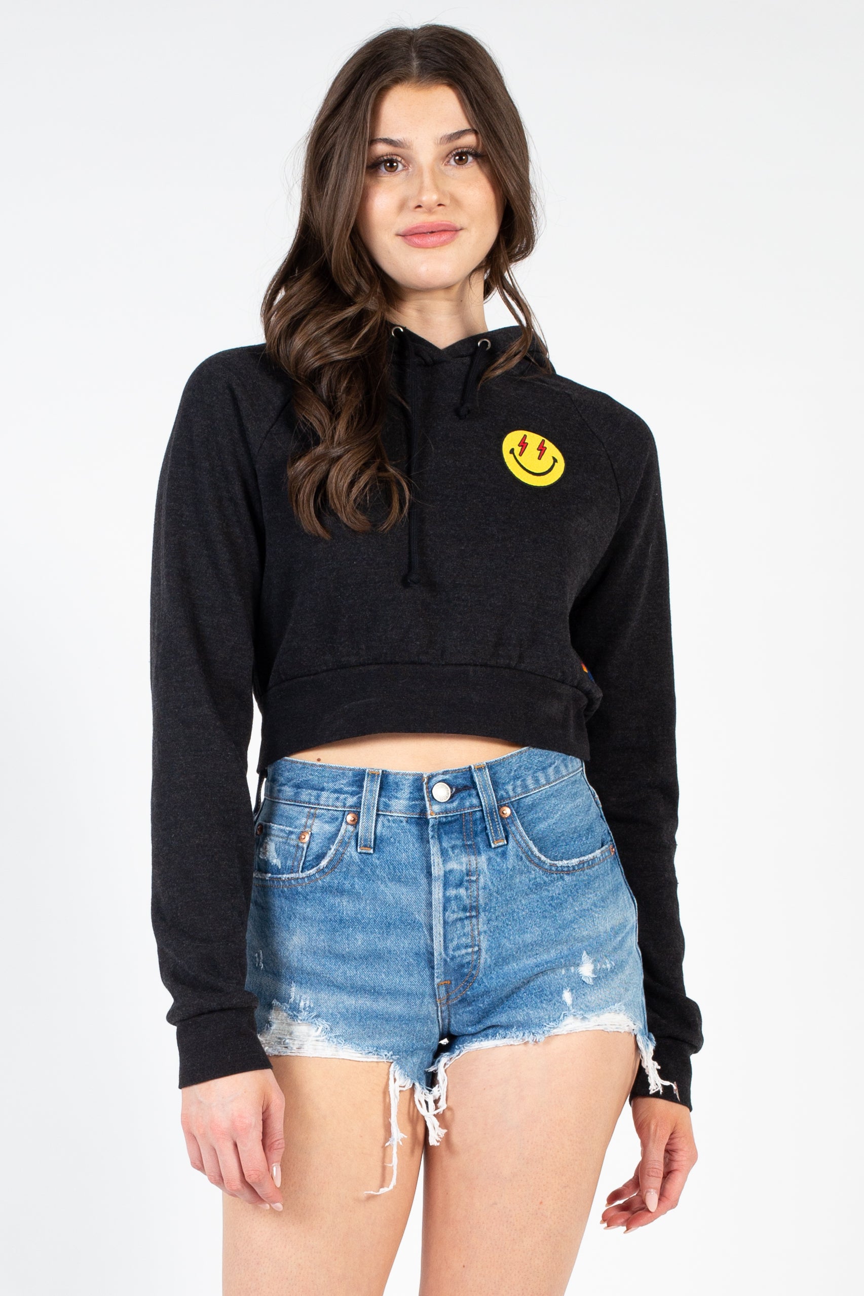 Aviator Nation Smiley Bolt Eyes Cropped Hoodie