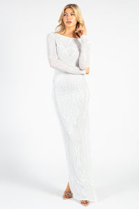 Aubrey Low Back High Slit Studded Gown - honey