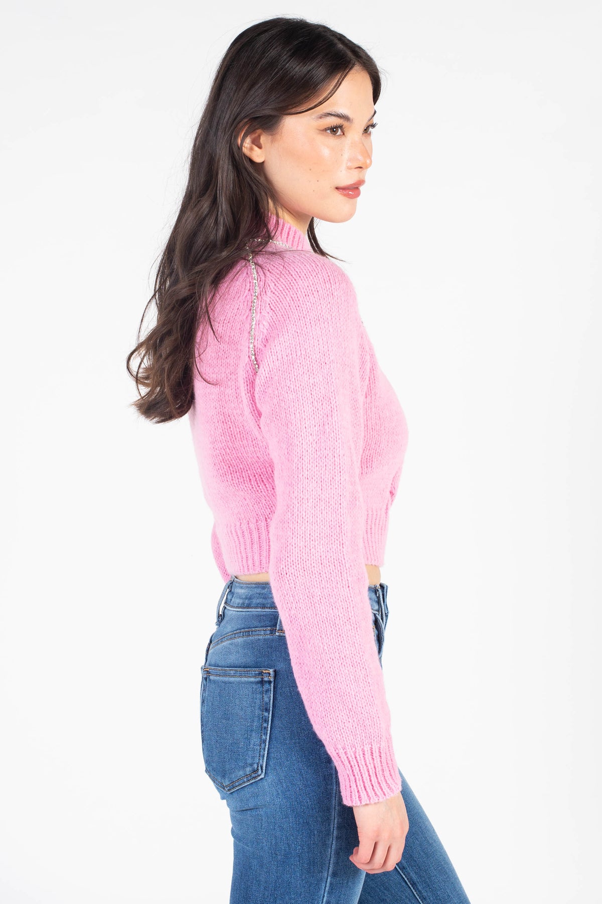 Liza Rhinestone Cable Knit Sweater - honey